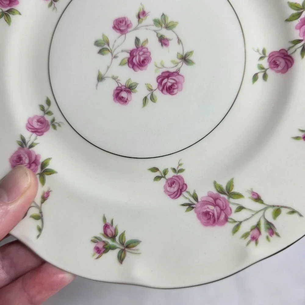 TWO Theodore Haviland Delaware New York Salad Plates Ivory with Pink Roses